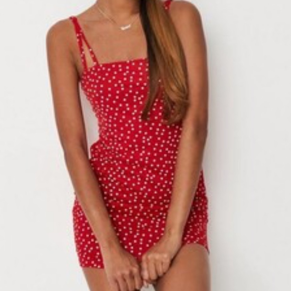Missguided double strap red polka dot mini